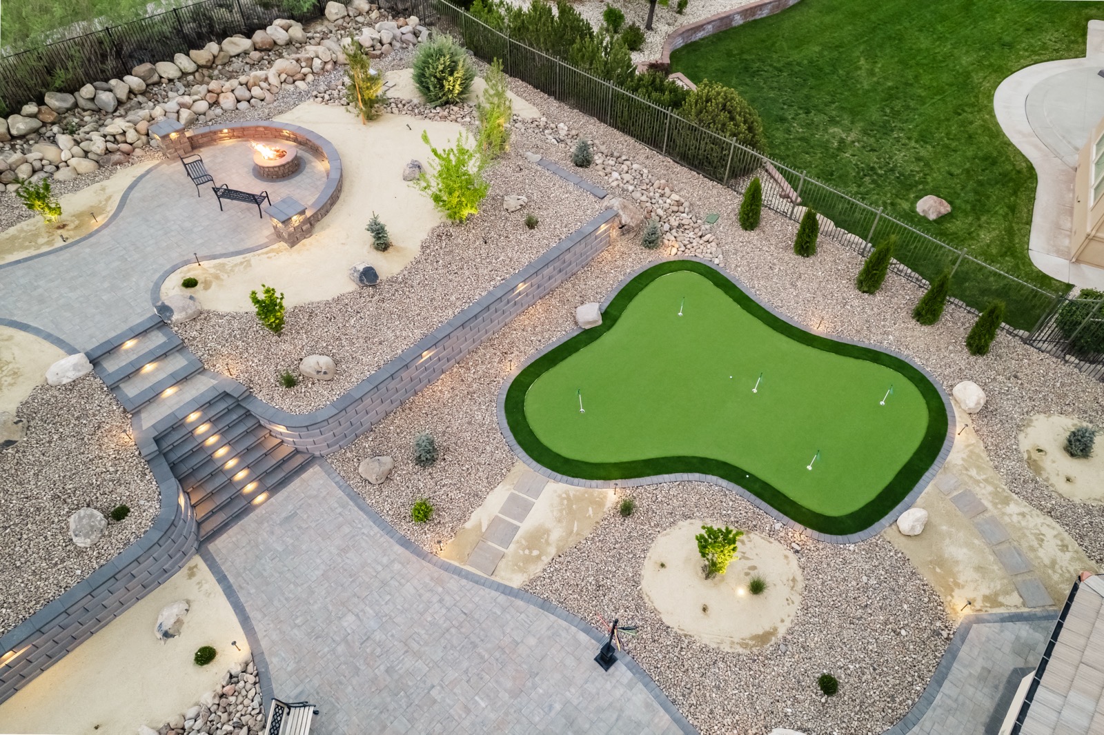 Established lawn in a finished Reno backyard